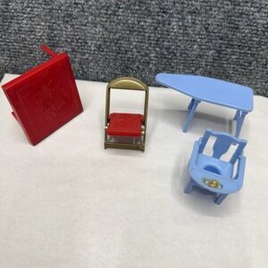 Vintage Renwal doll house furniture highchair ironing board chair lot (Read)